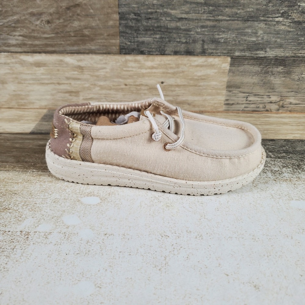 Hey Dude Wally Break Toddler Kids Loafer Shoes Sz 13 Tan Brushed Linen Round Toe